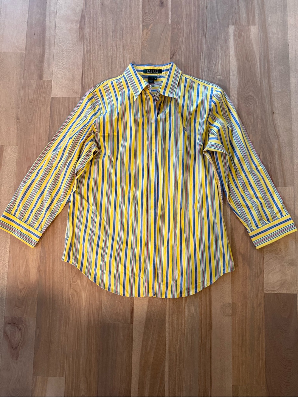Ralph Lauren Yellow Multistripe Button-Down Shirt 100% Cotton